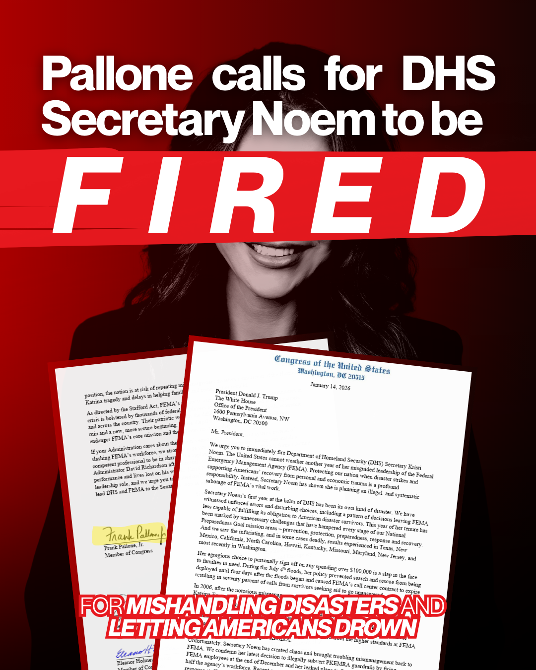 Pallone Demands Kristi Noem Be Fired